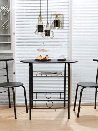 3-Piece Round Dining Table Couple Kitchen Chair Set for Room Outdoor Bar