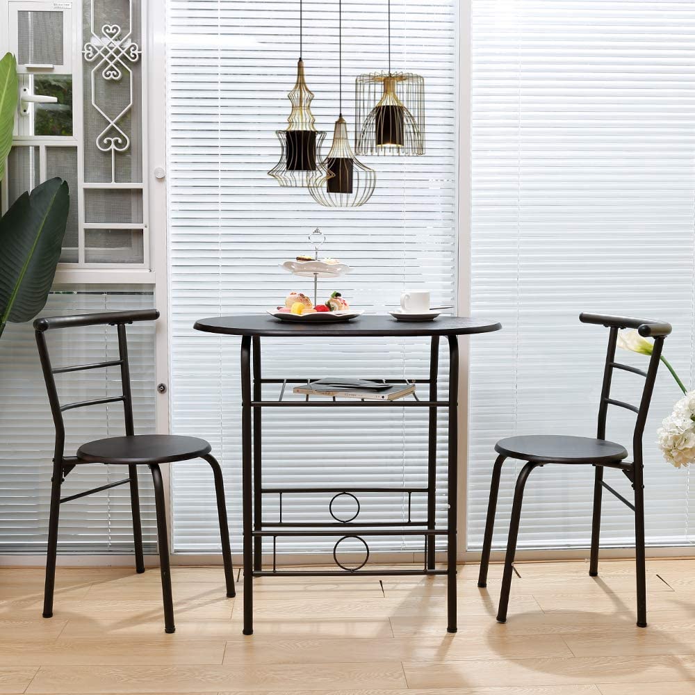 3-Piece Round Dining Table Couple Kitchen Chair Set for Room Outdoor Bar
