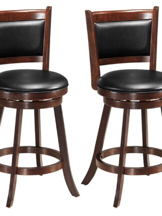 Costway Set of 2 24'' Swivel Counter Stool Wooden Dining Chair Upholstered Seat Espresso