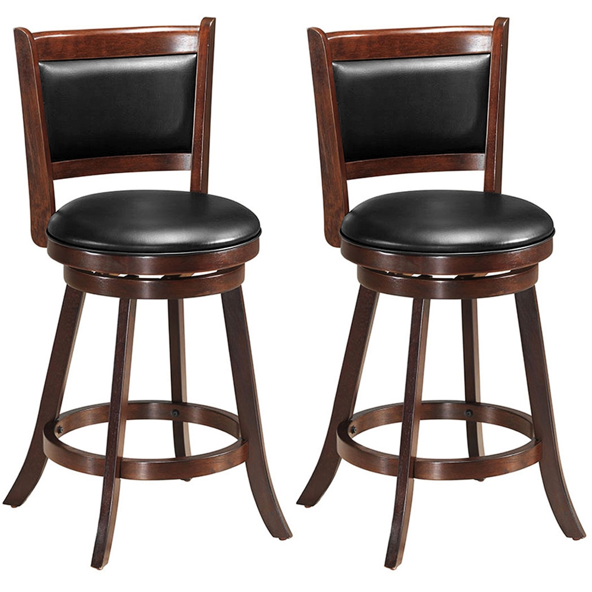 Costway Set of 2 24'' Swivel Counter Stool Wooden Dining Chair Upholstered Seat Espresso