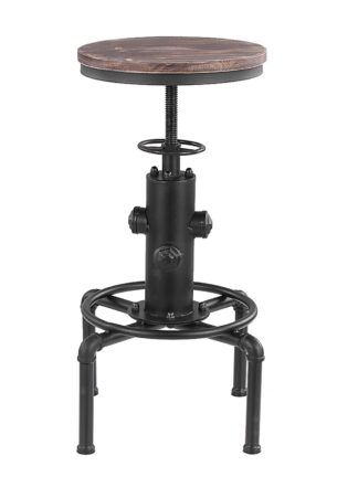 iKayaa Metal Bar Stool Industrial Kitchen Chair Height Adjustable Swivel Pinewood Top