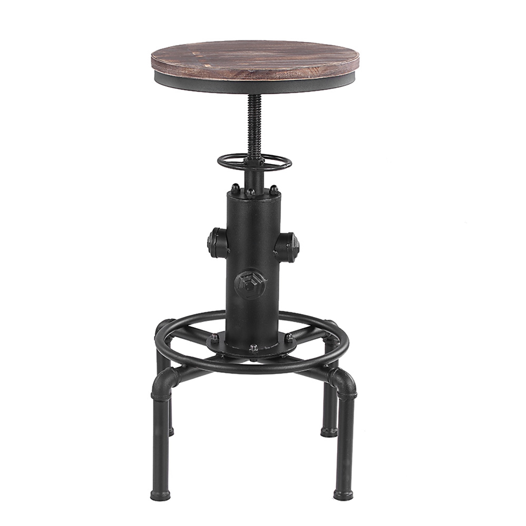 iKayaa Metal Bar Stool Industrial Kitchen Chair Height Adjustable Swivel Pinewood Top