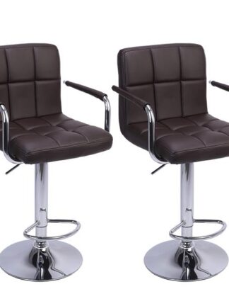 2pcs Bar Chair Leisure Leather Swivel Bar Stools Chairs Adjustable Bar Chair with Armrest Home Office Kitchen Chair