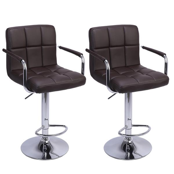 2pcs Bar Chair Leisure Leather Swivel Bar Stools Chairs Adjustable Bar Chair with Armrest Home Office Kitchen Chair