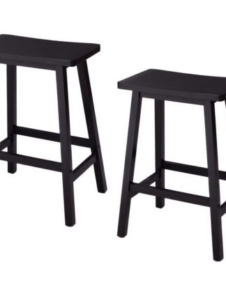 2pcs Pine Wood Saddle Seat Bar Stool Suitable for Kitchen Home Bar Den Outdoor Patio Etc Black[US-Stock]