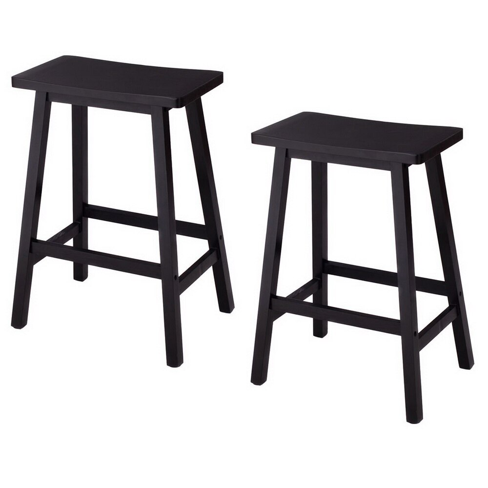 2pcs Pine Wood Saddle Seat Bar Stool Suitable for Kitchen Home Bar Den Outdoor Patio Etc Black[US-Stock]
