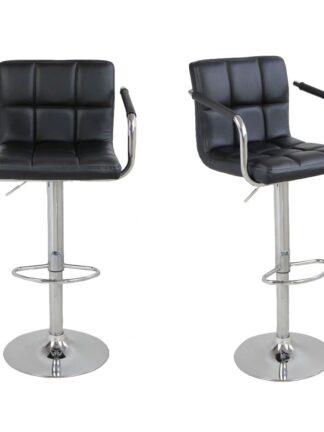 2pcs/Set Modern Swivel Bar Stools PU Leather Gas Lift Dining Chairs Kitchen Bar Chairs with Armrest Black Bar Stool Chair
