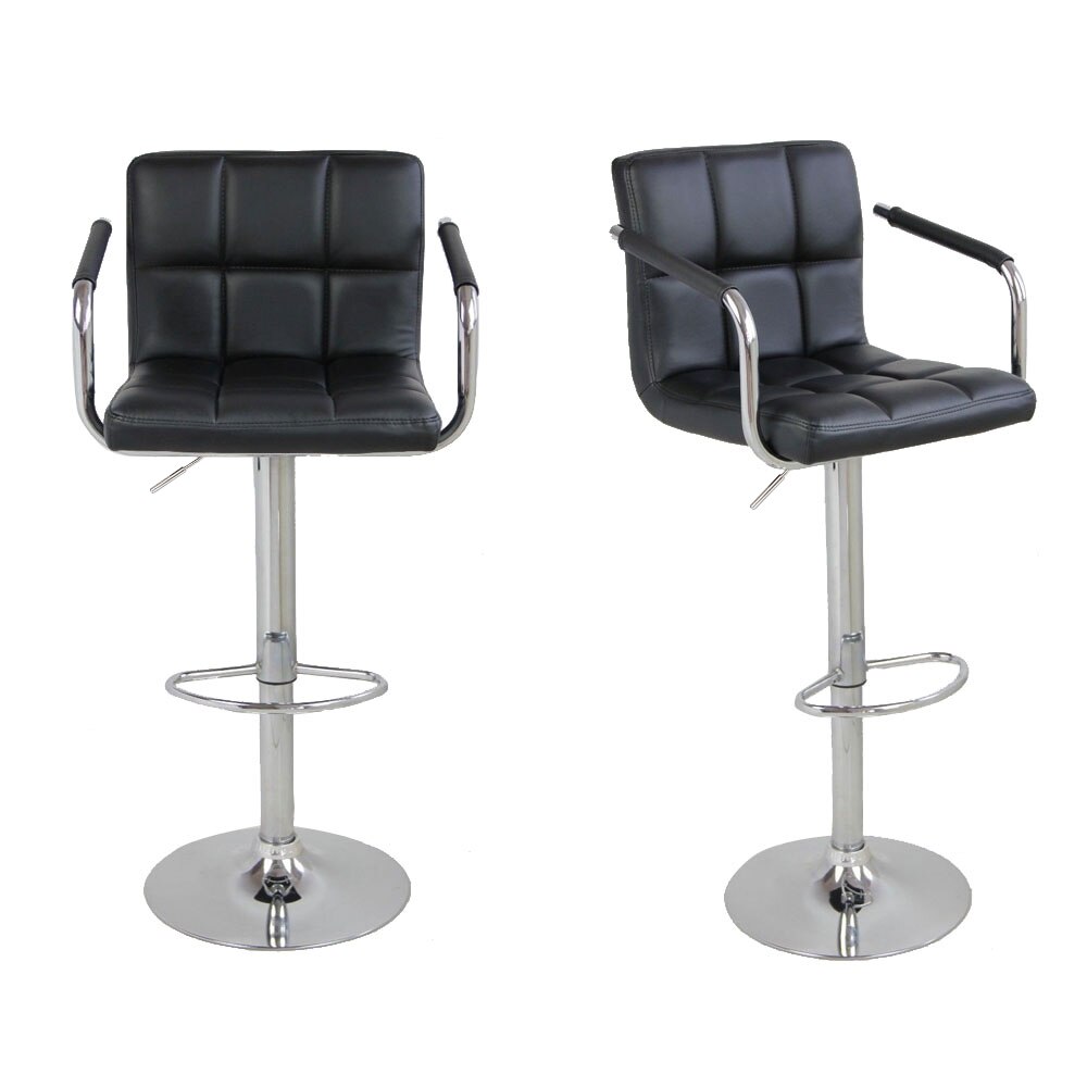 2pcs/Set Modern Swivel Bar Stools PU Leather Gas Lift Dining Chairs Kitchen Bar Chairs with Armrest Black Bar Stool Chair