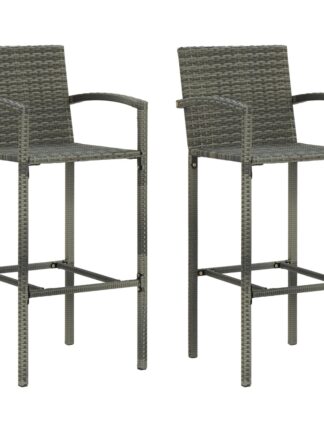 Gray Poly Rattan Bar Stool Chair Counter Stools Set of 2