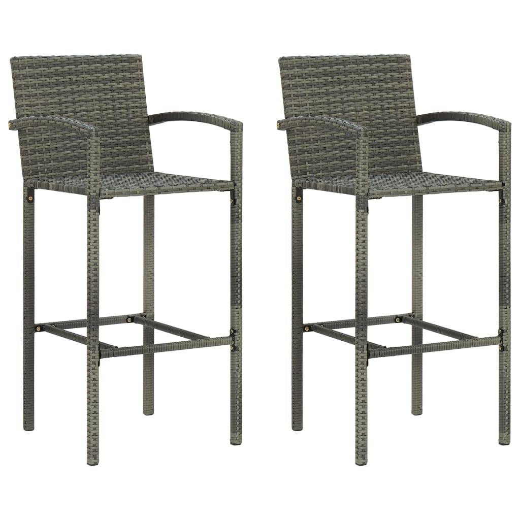 Gray Poly Rattan Bar Stool Chair Counter Stools Set of 2