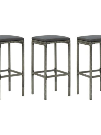 Bar Stool Chair Counter Stools Set 3 pcs Gray Poly Rattan