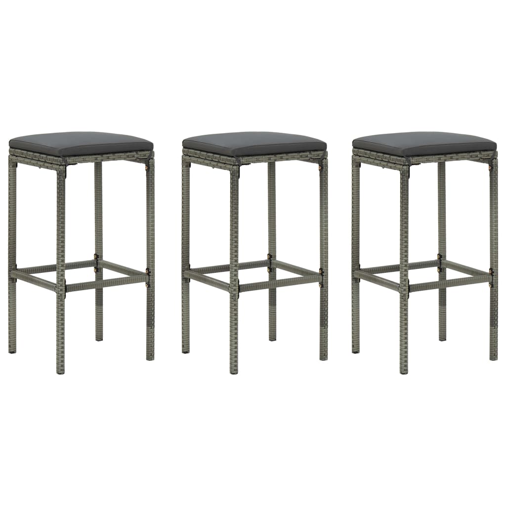 Bar Stool Chair Counter Stools Set 3 pcs Gray Poly Rattan