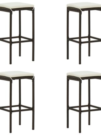 Brown Poly Rattan Bar Stool Chair Counter Stools with Cushions
