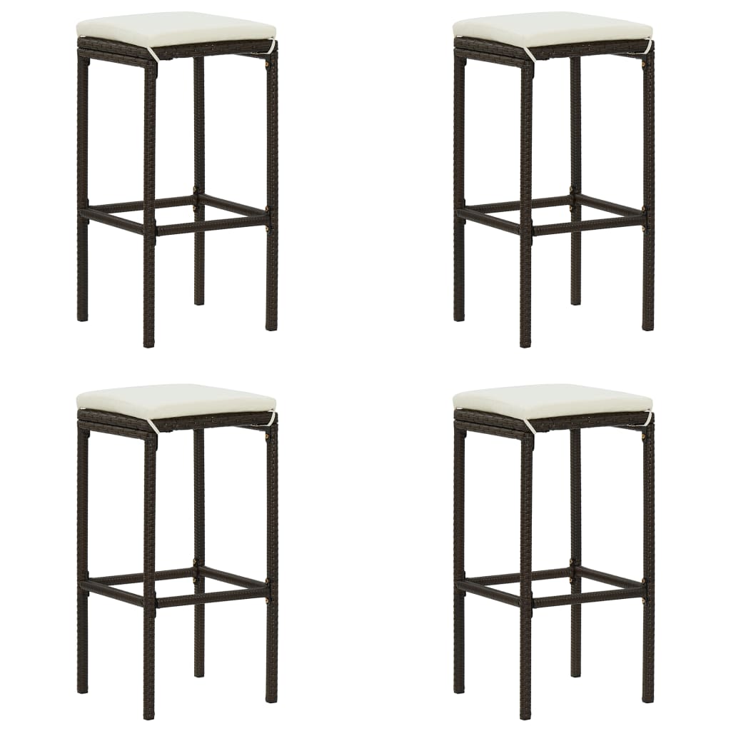 Brown Poly Rattan Bar Stool Chair Counter Stools with Cushions