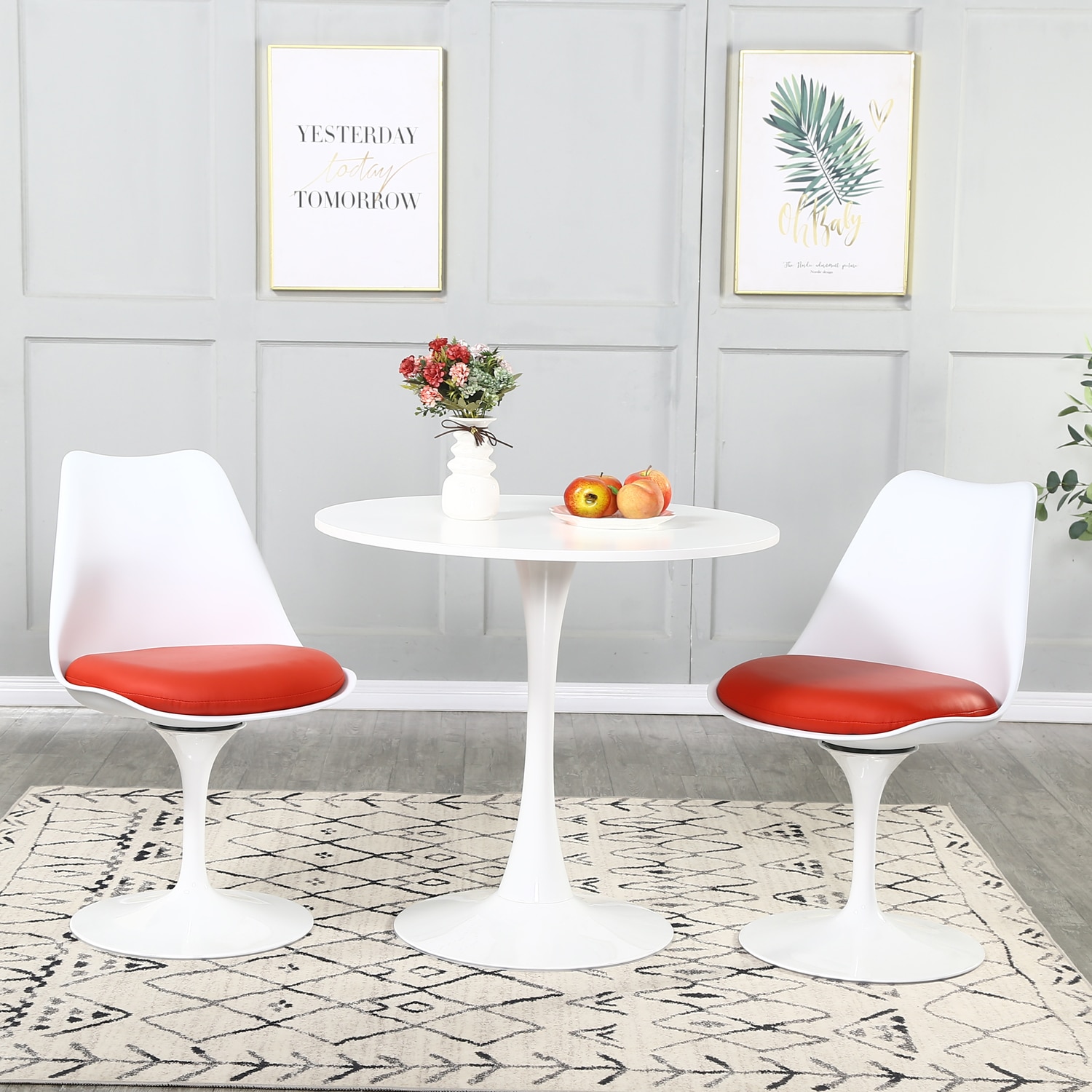 Dining Chairs Set of 2 Mid-Century Modern Swivel Dining Chair Faux Leather Upholstered Kitchen Chairs Bar Chairs Furniture