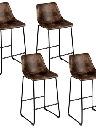 Set of 4 Bar Stool Faux Suede Upholstered Kitchen Dining Chair w/Metal Legs 2*HW66387