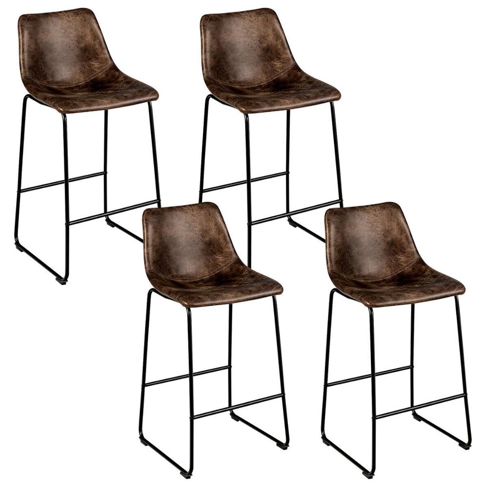Set of 4 Bar Stool Faux Suede Upholstered Kitchen Dining Chair w/Metal Legs 2*HW66387
