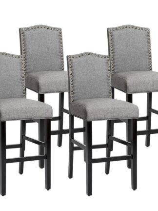 Set of 4 Bar Stools 30'' Upholstered Kitchen Breakfast Nailhead Bar Chairs Gray